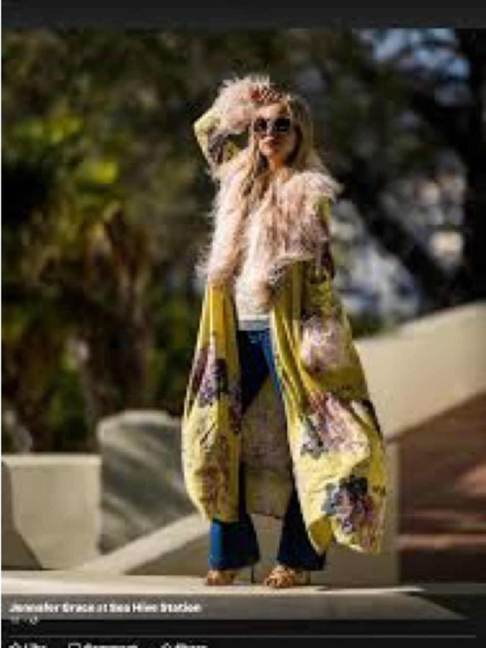 Faux Fur Trim Floral Kimono Coatigan in Yellow